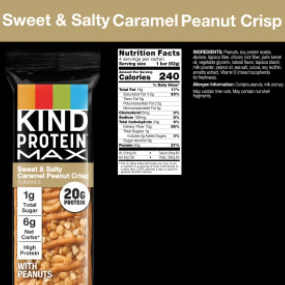 Kind Protein Max Crispy Chocolate Peanut Butter Snack Bars, 20G Of Protein, Keto Friendly, 1G Of Sugar Per Bar, Gluten Free, 4 Count Box