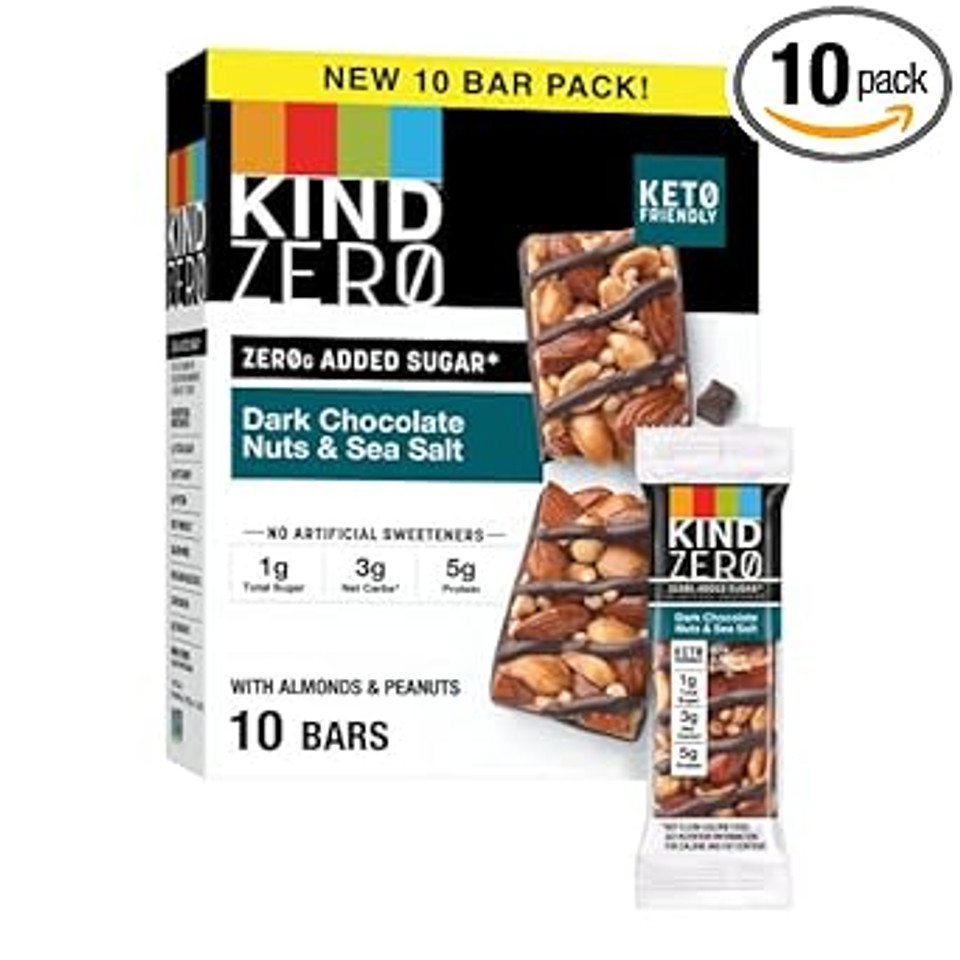 Kind Zero Added Sugar Bars, Caramel Almond & Sea Salt, Keto Friendly Snacks, Gluten Free, 5G Protein, 5 Count
