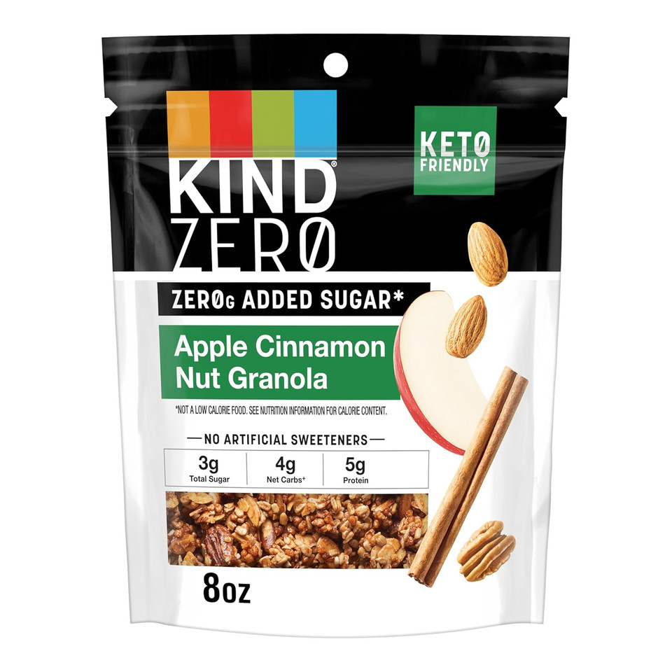 Kind Zero Added Sugar Keto Granola, Apple Cinnamon Nut, Good Source Of Fiber, Gluten Free, Low Sugar, 5G Protein, 1 Count