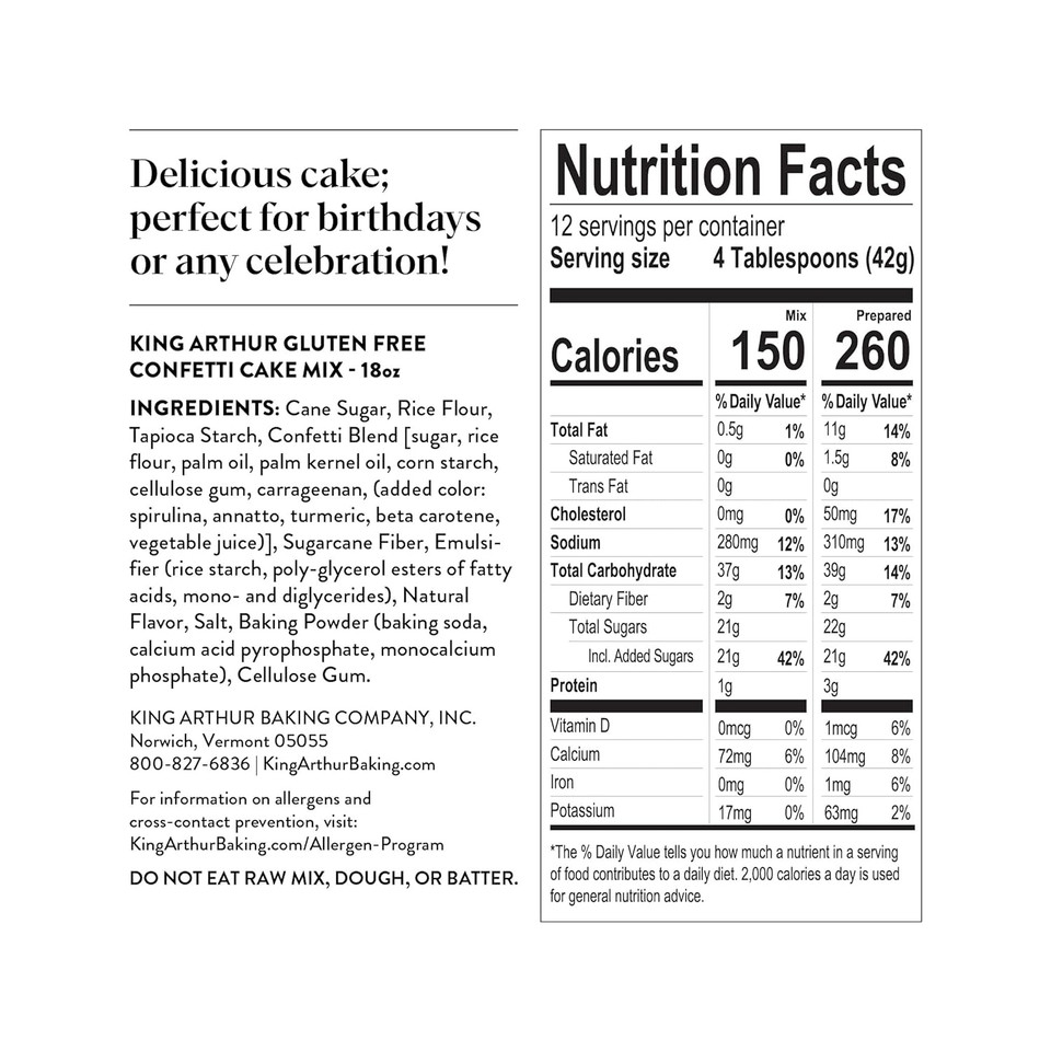 King Arthur Gluten-Free Cake Mix, Confetti, 18 Oz