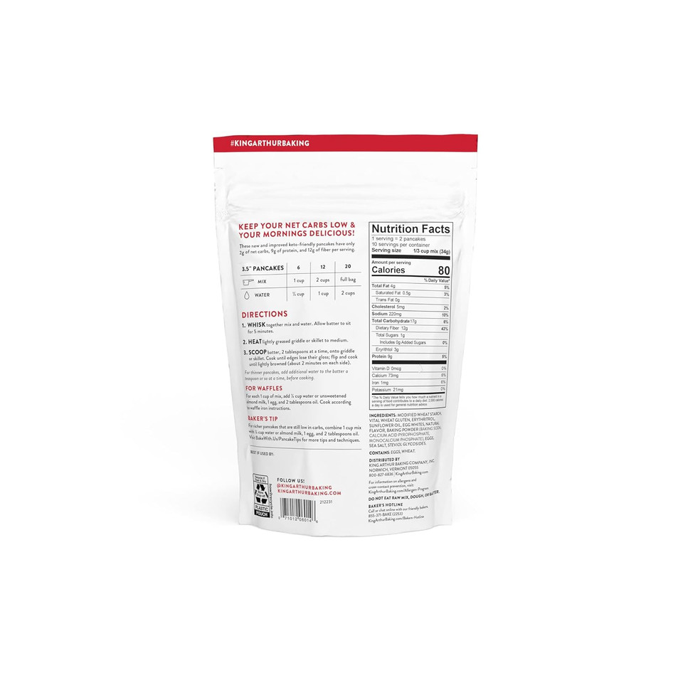 King Arthur Keto Wheat Pancake Mix: Low Carb, High Protein Breakfast Solution - Just Add Water For Fluffy Pancakes Or Waffles - Non-Gmo, Kosher Certified, 12 Oz Pouch