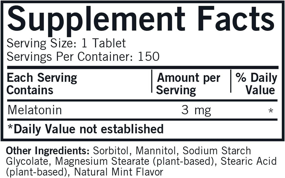 Kirkman - Melatonin 3Mg - 150 Chewable Tablets - Refreshing Mint Flavor - Hypoallergenic