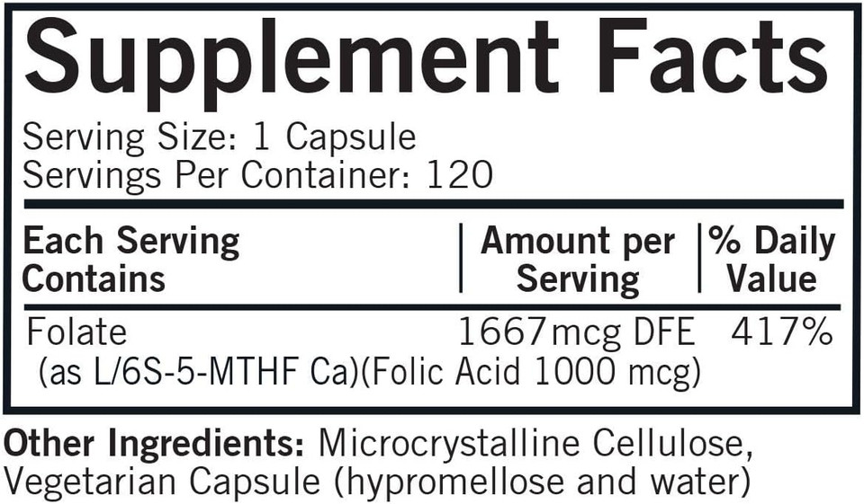 Kirkman 5-Mthf - Hypoallergenic - 120 Vegetarian Capsules - Folic Acid Essential For Good Health