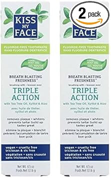 Kiss My Face Triple Action Herbal Mint Gel Toothpaste, Sls And Fluoride Free, Removes Plaque, Prevents Tartar, And Whitens Teeth, With Added Tea Tree Oil, No Artificial Colors Or Flavors, 4.5 Oz
