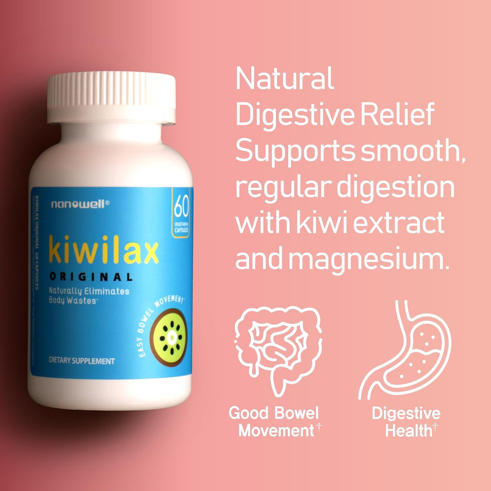 Kiwilax Original 60 Capsules - Supports Healthy Bowel Movements, Digestive Health, And Natural Elimination - Gentle And Safe With Magnesium & Kiwi Proprietary Blend, 60 Day Supply