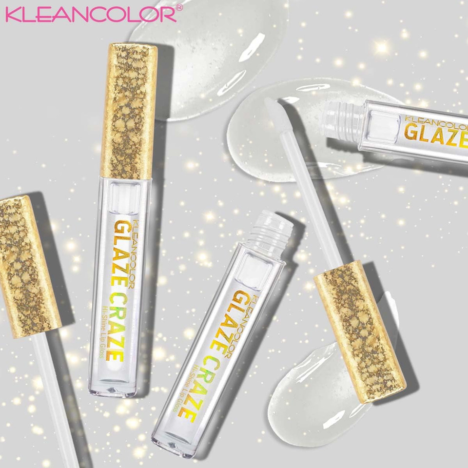 Kleancolor Glaze Craze Hi-Shine Lip Gloss | Clear Gloss | Ultra-High Shine Finish | Hydrating & Smooth Wear | Sweet Peach Scent | 0.1 Fl Oz