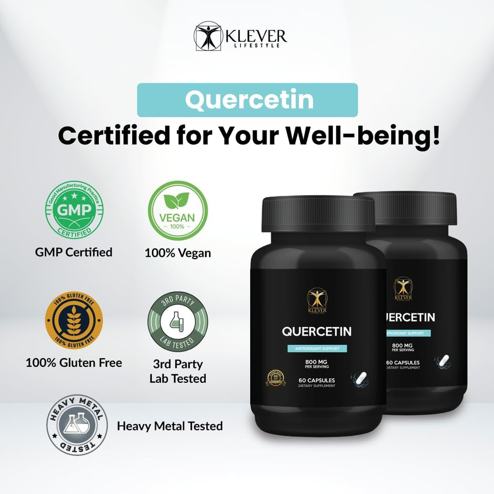 Klever Lifestyle | Quercetin With Bromelain Supplement | Antioxidant Properties, Brain Health | 60 Capsules | 800Mg Per Serving
