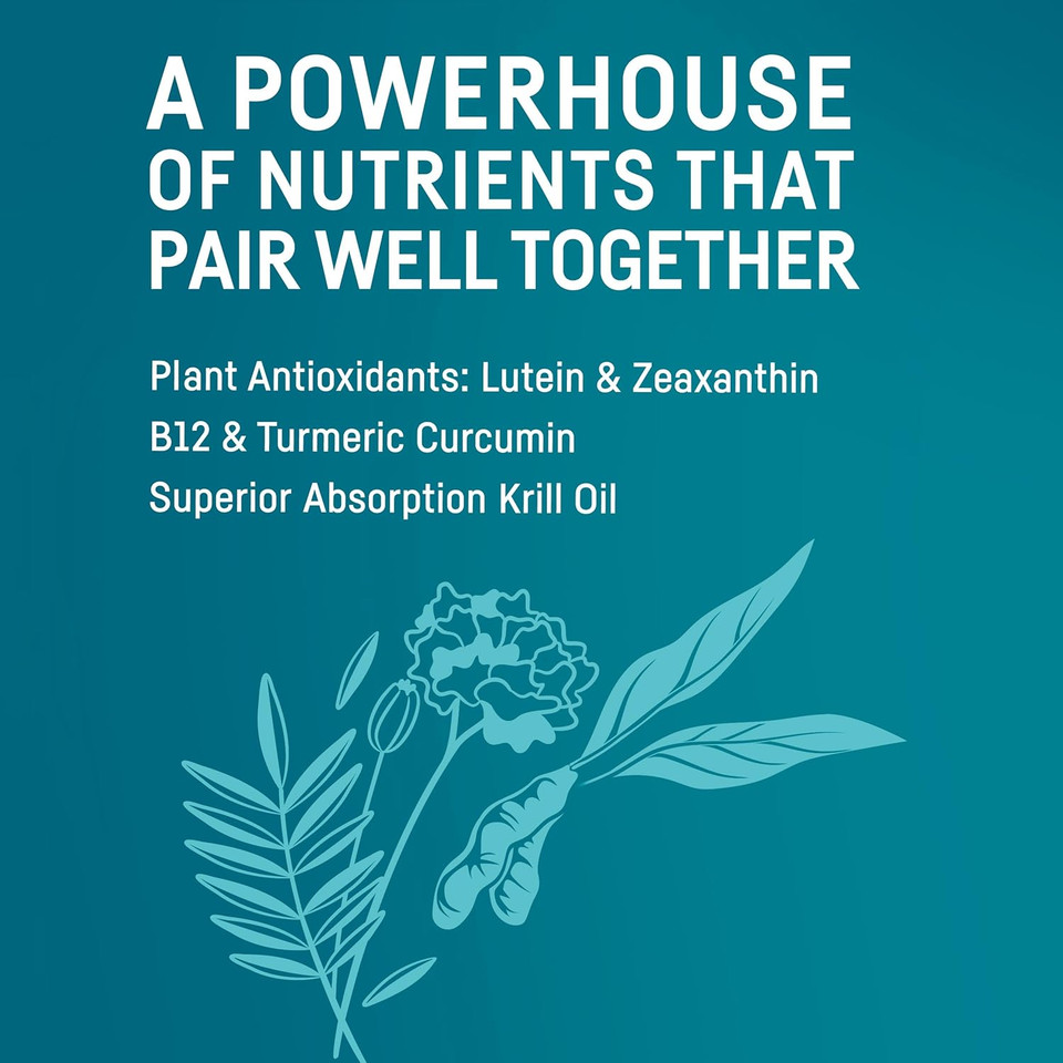 Kori Krill Kori Mind & Body Omega-3 Oil Omega 3, Brain Supplements For Memory And Focus, Lutein, Zeaxanthin, B12, Tumeric Curcumin, 60 Softgels