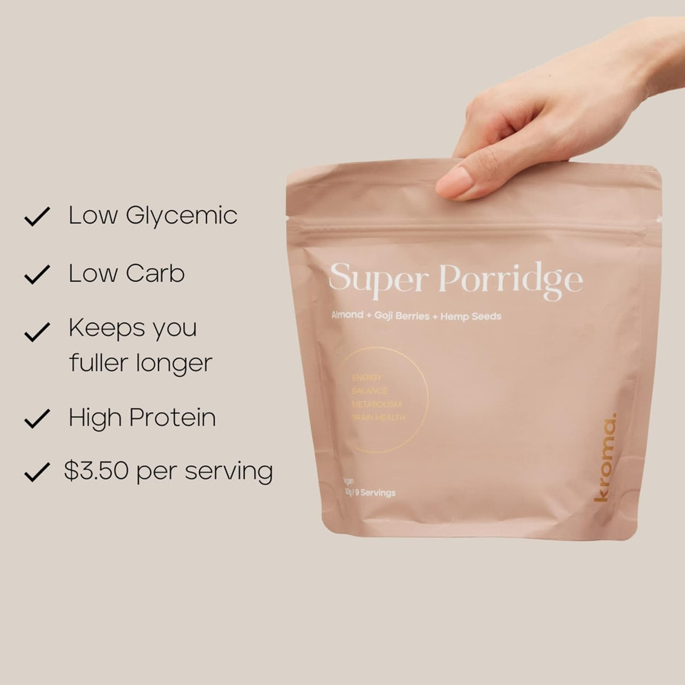 Kroma Super Porridge, Gluten Free, Chocho Plant Protein, Vegan Superfood Breakfast Cereal With Hemp Seeds, Cinnamon, Oats, Coconut, Healthy Fiber, And Other Organic Ingredients, 9 Servings