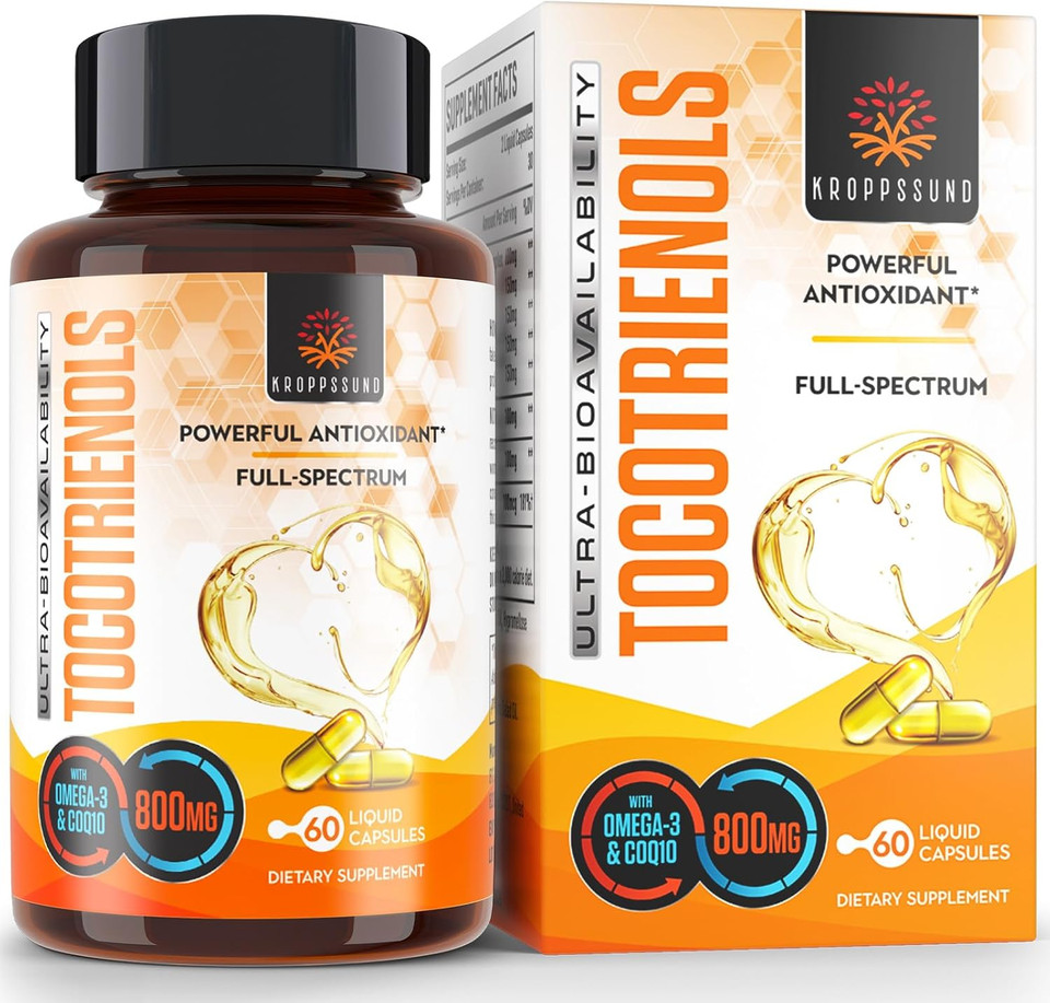 Kroppssund Tocotrienols 800Mg Supplement | Rich In Vitamin E Tocotrienols | Cardiovascular, Antioxidant, Cellular Energy Production - 120 Liquid Capsules