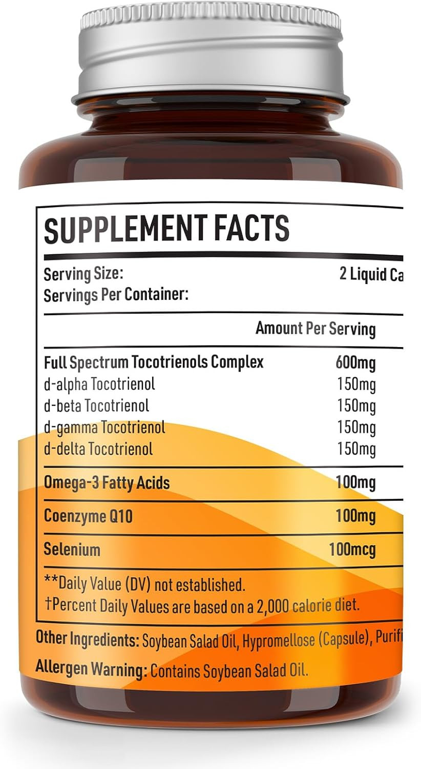 Kroppssund Tocotrienols 800Mg Supplement | Rich In Vitamin E Tocotrienols | Cardiovascular, Antioxidant, Cellular Energy Production - 120 Liquid Capsules