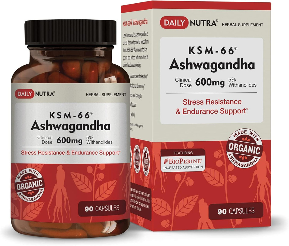 Ksm-66 Ashwagandha 600Mg Organic Root Extract - High Potency Supplement With 5% Withanolides | Relieves Tiredness, Supports Relaxation, Focus, Energy, & Muscle Growth (90 Capsules)