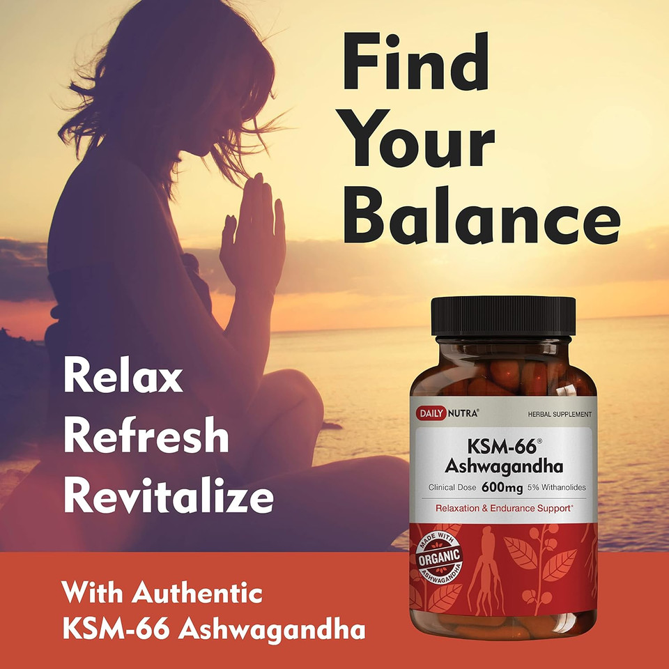 Ksm-66 Ashwagandha 600Mg Organic Root Extract - High Potency Supplement With 5% Withanolides | Relieves Tiredness, Supports Relaxation, Focus, Energy, & Muscle Growth (90 Capsules)
