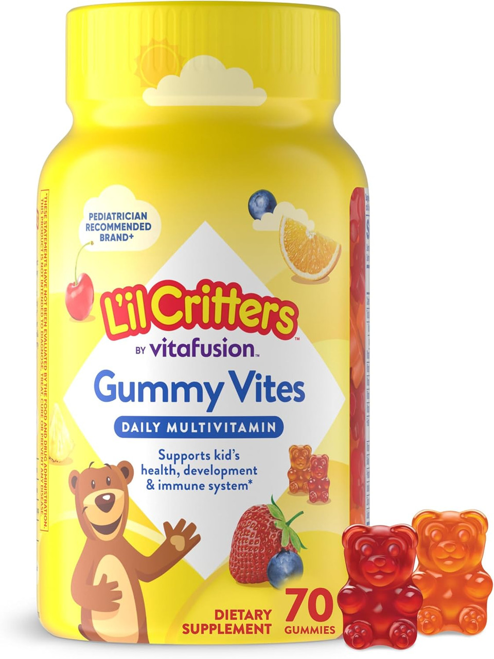 LIl Critters Gummy Vites Daily Gummy Multivitamin For Kids, Vitamin C, D3 For Immune Support Cherry, Strawberry, Orange, Pineapple And Blueberry Flavors, 70 Count Gummies