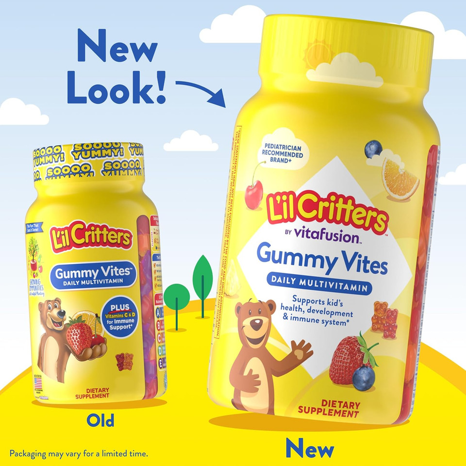 LIl Critters Gummy Vites Daily Gummy Multivitamin For Kids, Vitamin C, D3 For Immune Support Cherry, Strawberry, Orange, Pineapple And Blueberry Flavors, 70 Count Gummies