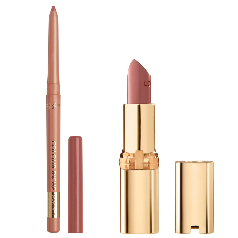 LOréal Paris Colour Riche Lipstick And Lip Liner Set, Includes 1 Satin Lipstick And 1 Creamy Lip Pencil For Bold, Nourished Lip Color, Worth It, 1 Kit
