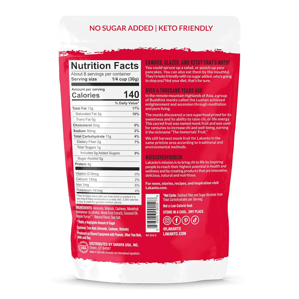 Lakanto Candied Nuts Cinnamon Glazed - No Sugar Added, Sweetened With Monk Fruit, 3 Net Carbs, Keto Diet Friendly, Vegan, On The Go Snack Anytime (Cinnamon Glazed)