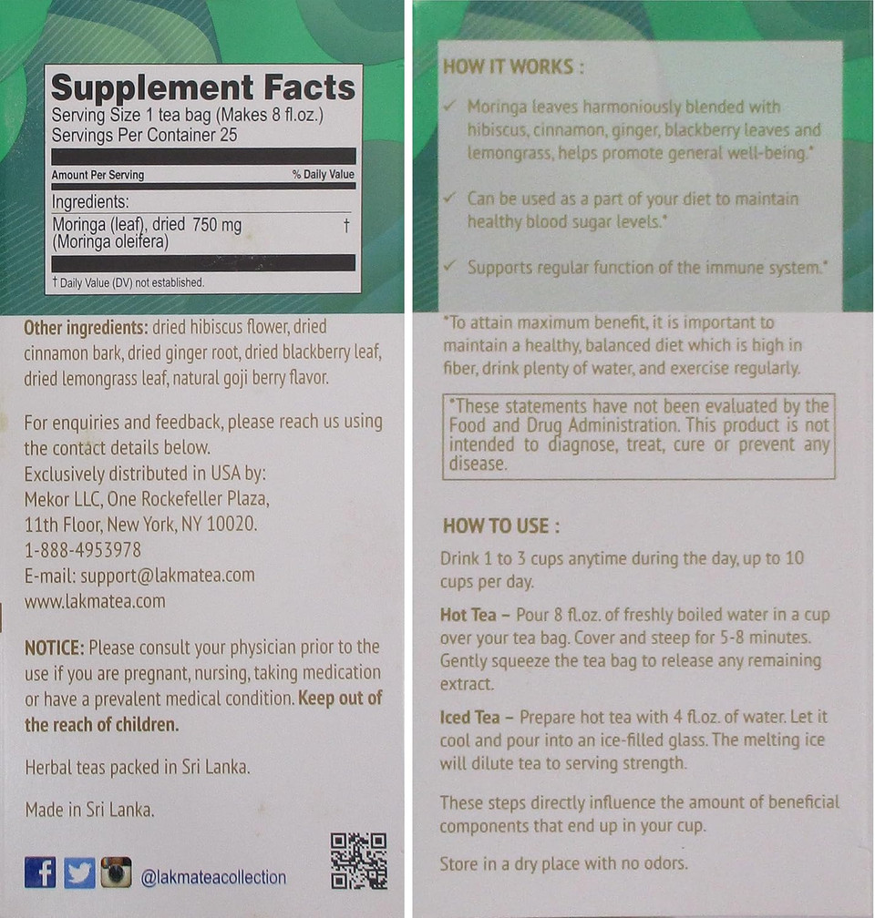 Lakma Moringa Oleifera Tea With Goji Berry - 25 Tea Bags