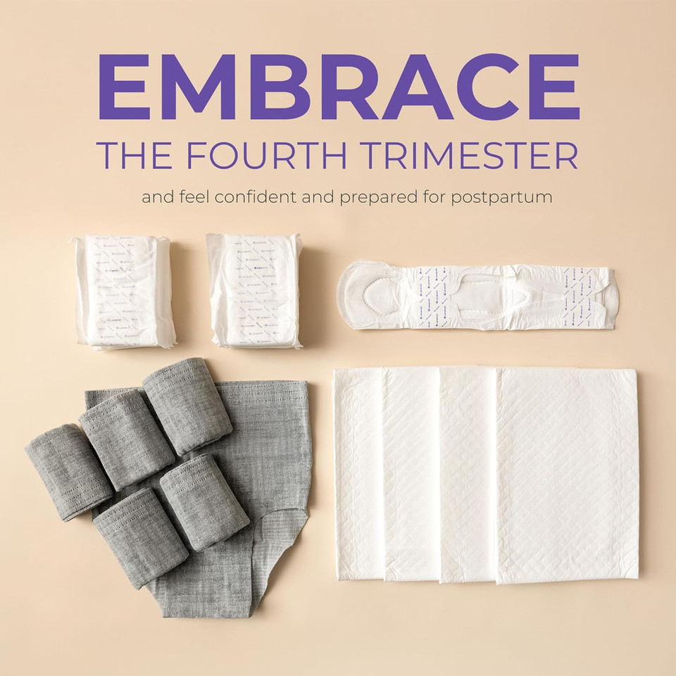 Lansinoh Peace Of Mind Leak Protection & Postpartum Kit, 28-Piece Labor And Delivery Essentials With Disposable Underwear, M-L Maternity Pads And Waterproof Bed Mats, Postpartum Essentials