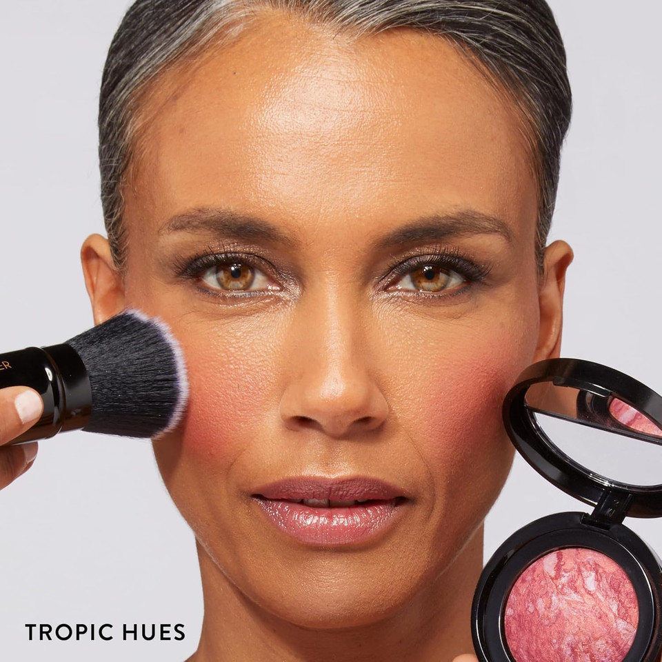 Laura Geller New York 40+ Club Blush-N-Balance 3Pc Kit: Baked Balance-N-Brighten Color Correcting Foundation, Porcelain + Retractable Kabuki Brush + Baked Blush-N-Brighten, Tropic Hues