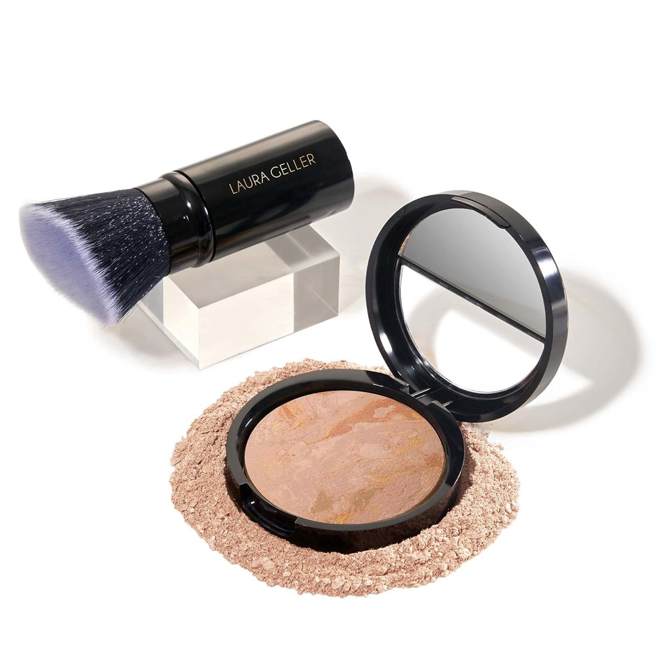 Laura Geller New York Baked Balance-N-Brighten Foundation With Kabuki Brush Makeup Set, Golden Medium