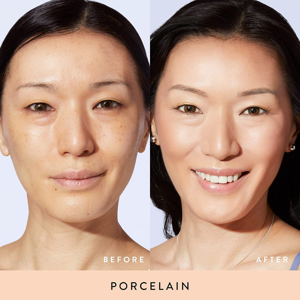 Laura Geller New York Baked Balance-N-Brighten Powder Foundation - Porcelain + Spackle Super-Size Skin Perfecting Makeup Primer - Ethereal Rose Glow + Retractable Airbrush Kabuki Brush