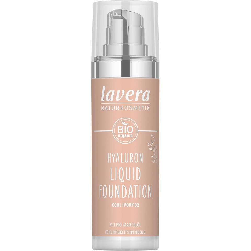 Lavera Hyaluron Liquid Foundation - Cool Ivory 02 - Foundation Make Up With Hyaluron & Almond Oil For A Flawless Complexion - Face Make Up - Peta Certified - Vegan - Made In Germany - 1 Fl Oz