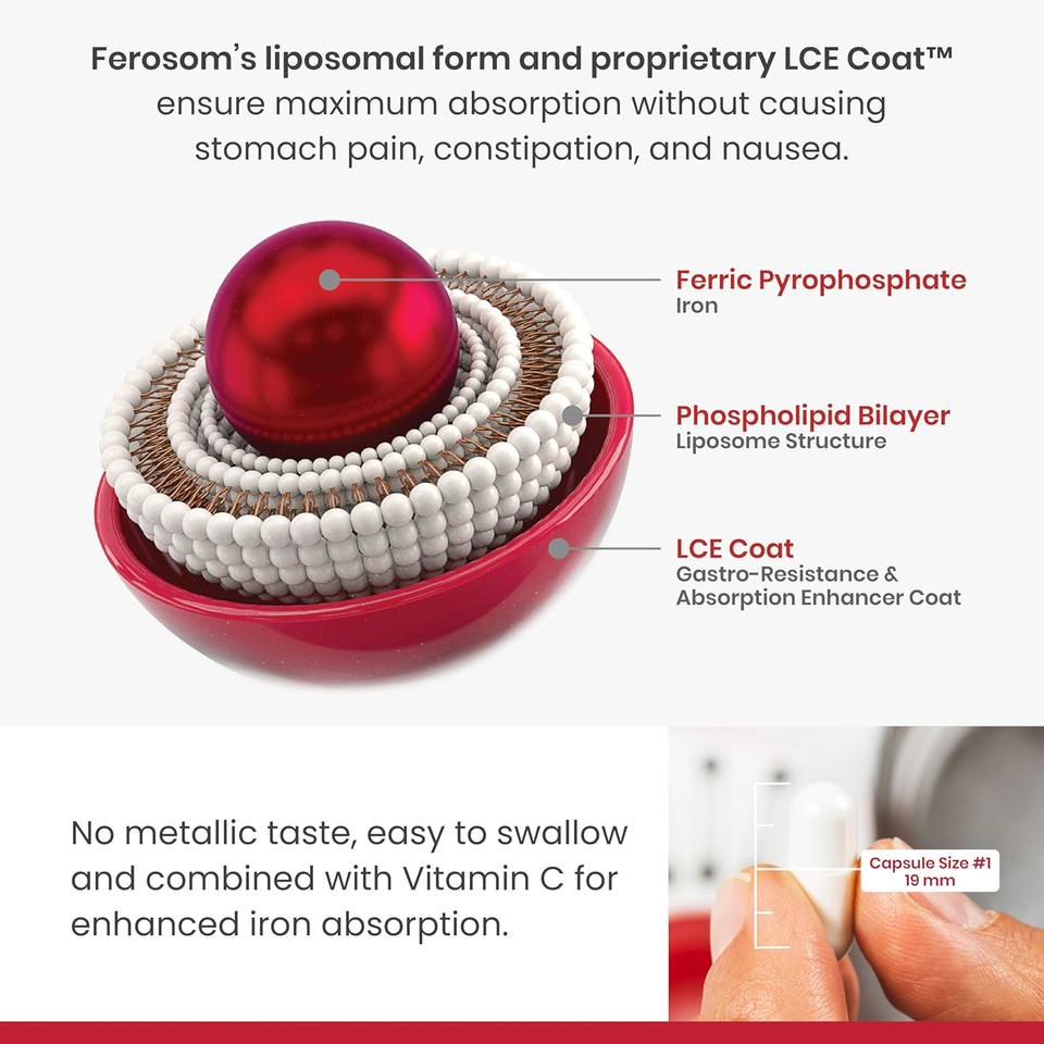Lce Liposomal Iron Capsules  30Mg Elemental Iron With Vitamin C  Gentle Supplement For Women And Men  Easy-To-Swallow Vegan Capsules, 30 Count