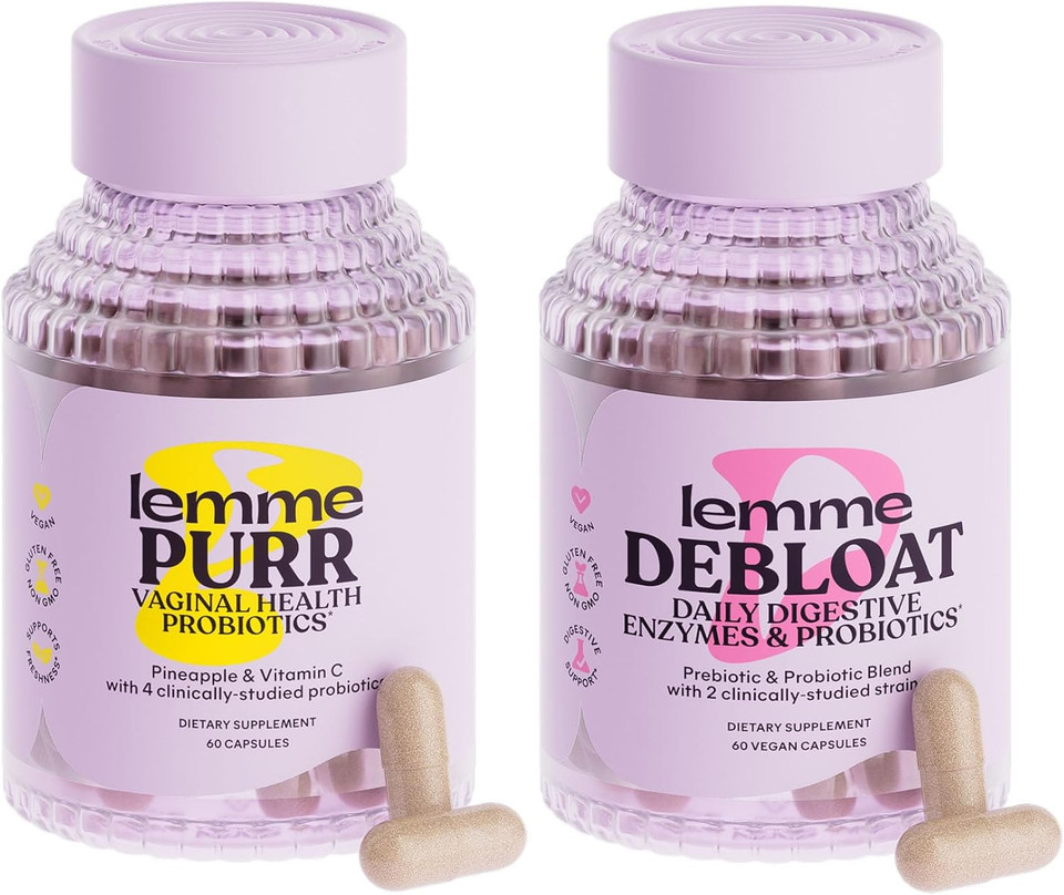 Lemme Purr & Debloat Capsule Bundle - Vaginal Health Supplement For Women, Debloat Capsules For Bloating & Gas Relief, Probiotics & Prebiotics - Gluten Free, Non-Gmo - 60 Ct. Each