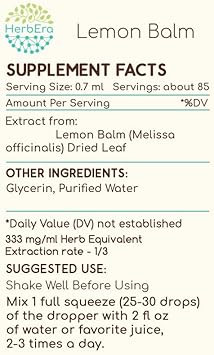 Lemon Balm B60 Alcohol-Free Herbal Extract Tincture, Concentrated Liquid Drops Natural Lemon Balm (Melissa Officinalis) 2 Fl Oz