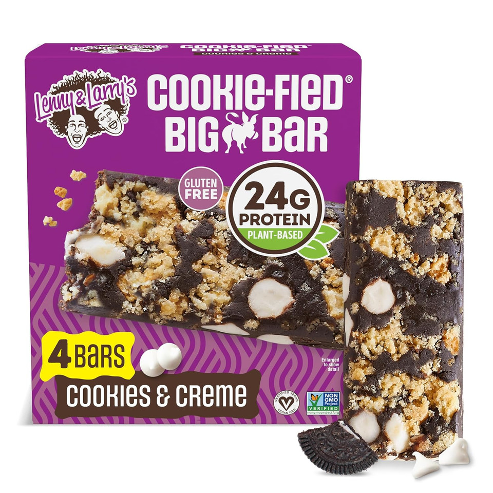 Lenny & Larry'S Cookie-Fied Big Bar  Cookies And Creme Vegan Protein Bars 4X90G  Healthy Snacks, 24G Plant Protein & 10G Prebiotic Fiber  Gluten Free Power Bar, Vegan