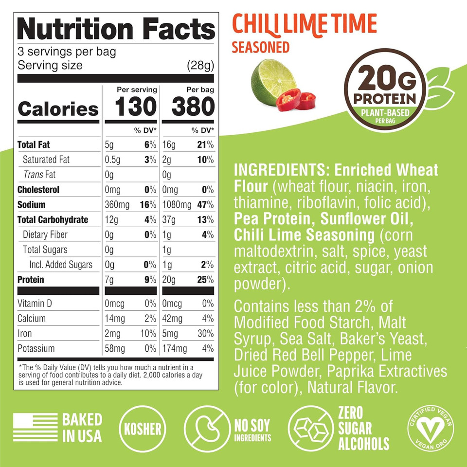 Lenny & Larry'S Fitzels Protein Pretzels (Chilli Lime Time) 8 Individual Bags 3 Oz Each  High Protein Snacks With 20G Of Plant Based Protein  Healthy Vegan Pretzels  Delicious Salty Taste