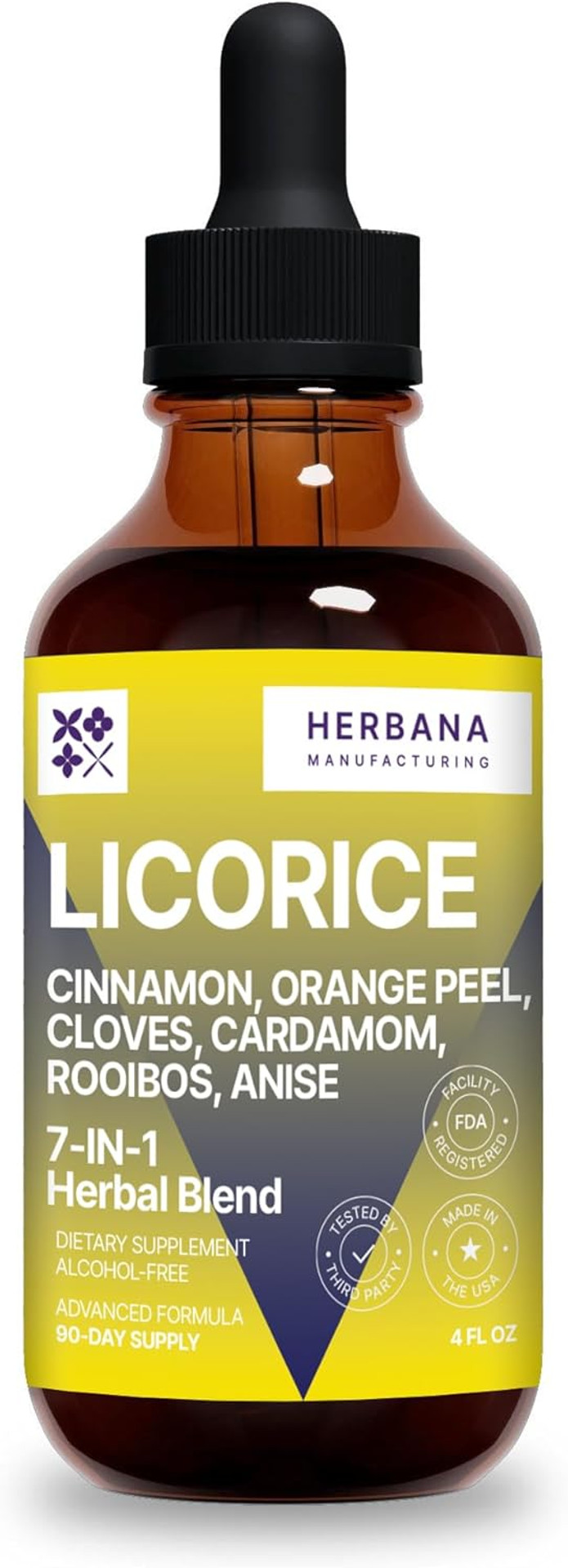 Licorice Liquid Extract For Digestive Health Support 4 Fl Oz - Cinnamon, Cloves, Anise, Orange Peel, Cardamom, Rooibos Herbal Tincture Supplement