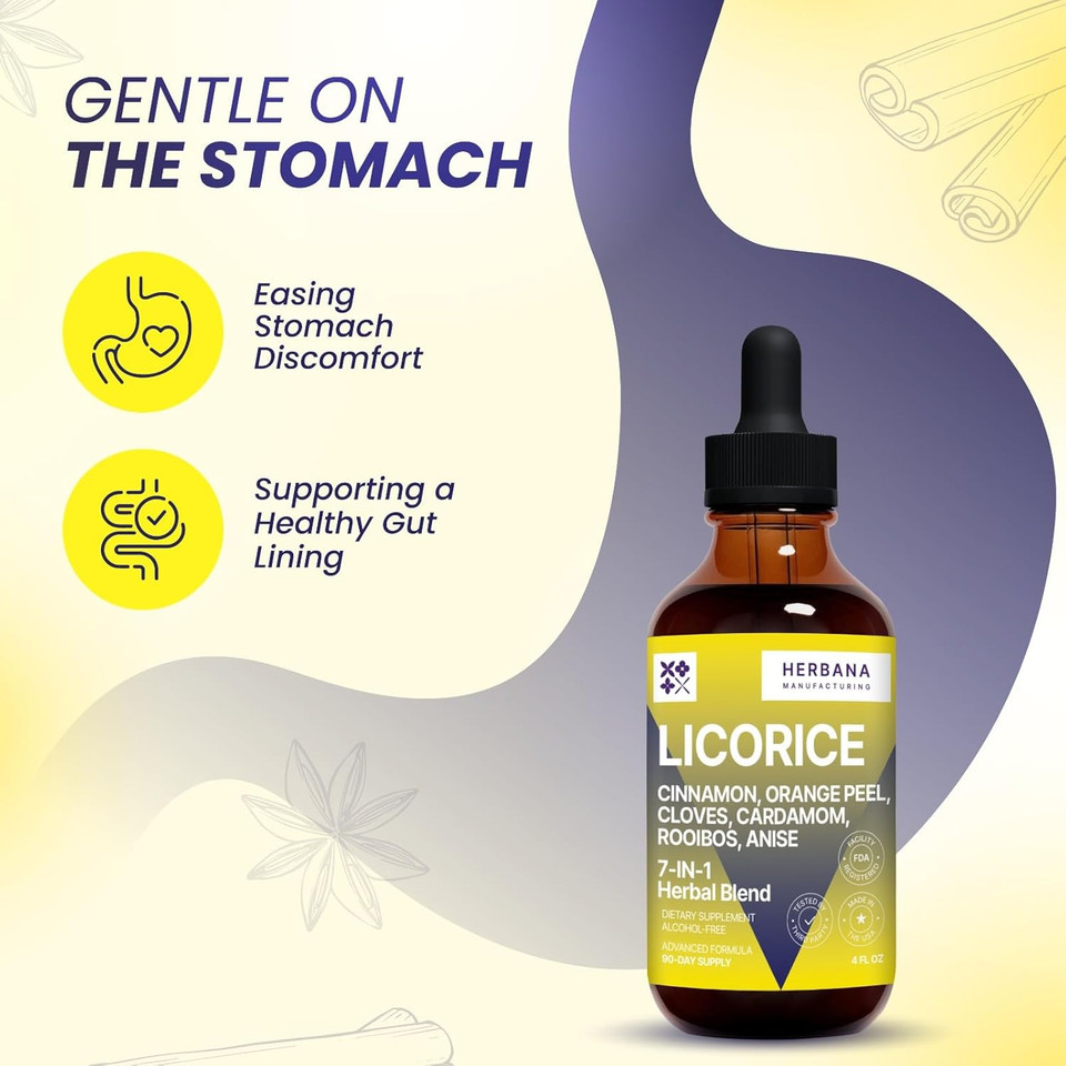 Licorice Liquid Extract For Digestive Health Support 4 Fl Oz - Cinnamon, Cloves, Anise, Orange Peel, Cardamom, Rooibos Herbal Tincture Supplement