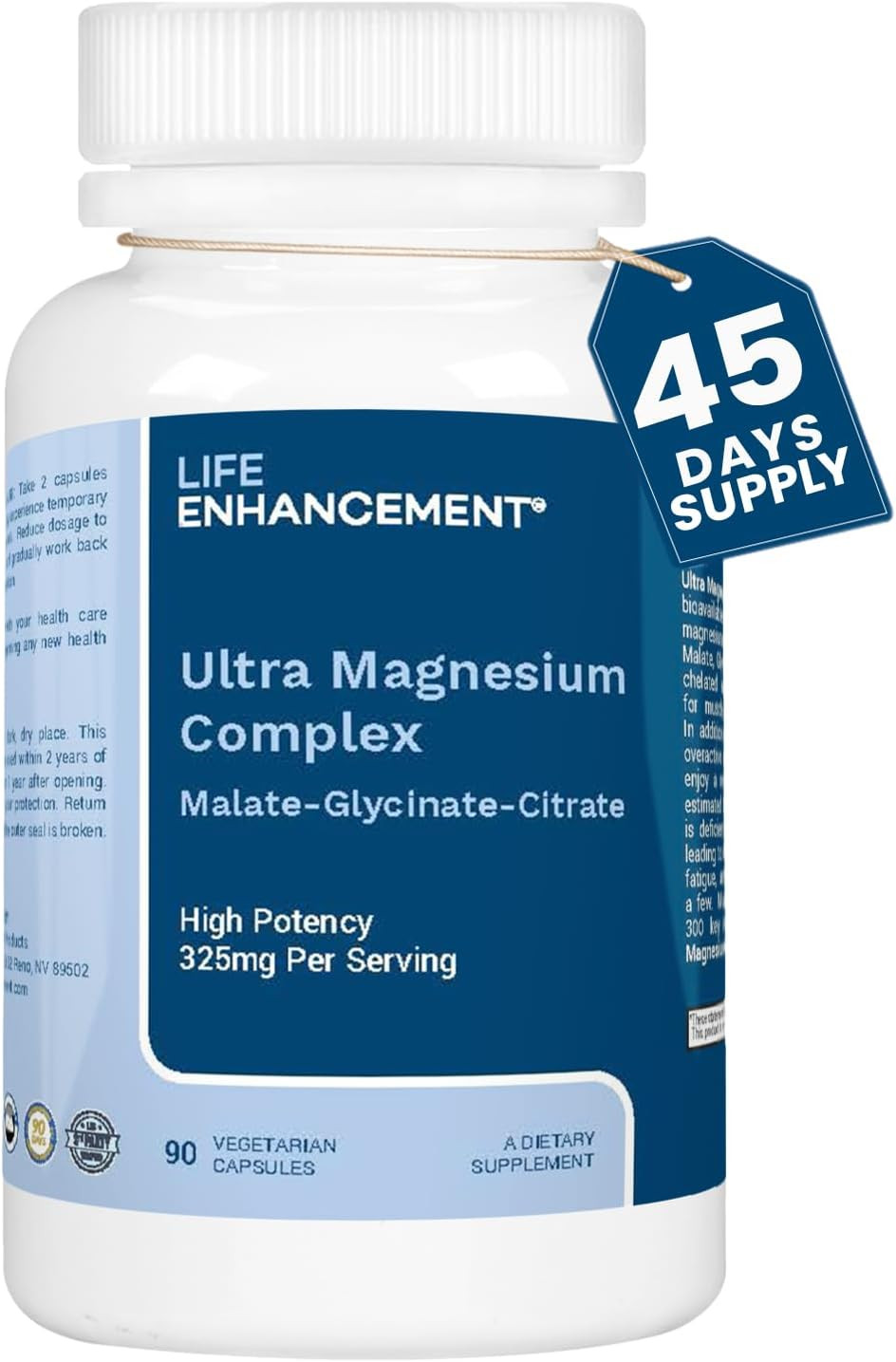 Life Enhancement Ultra Triple Magnesium Complex For Women And Men With Glycinate, Malate, And Citrate - Magnesium Supplement Enhance Sleep And Brain Function - Made In Usa (90 Vegetarian Capsules)