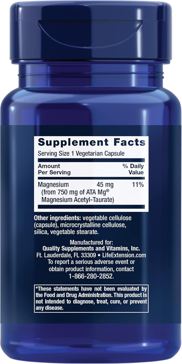Life Extension Calm-Mag, Magnesium Acetyl Taurinate, Daily Stress Management Formula, Supports Calmness And Relaxation, Gluten-Free, Non-Gmo, Vegetarian, 30 Capsules