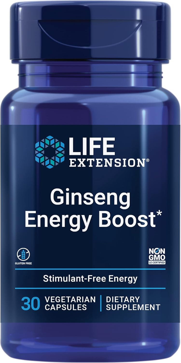 Life Extension Ginseng Energy Boost, Energy Support, Healthy Stress Management, Gluten-Free, Non-Gmo, Vegetarian, 30 Capsules