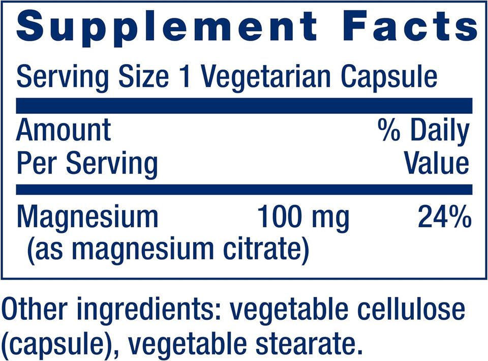 Life Extension Magnesium Citrate 100 Mg Vegetarian Capsules, Blue, 100 Count