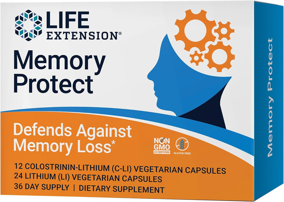 Life Extension Memory Protect, Lithium, Colostrinin Milk Peptides, Memory And Cognitive Health Support, Gluten-Free, Non-Gmo, 12 Colostrinin-Lithium (C-Li) Capsules, 24 Lithium (Li) Capsules