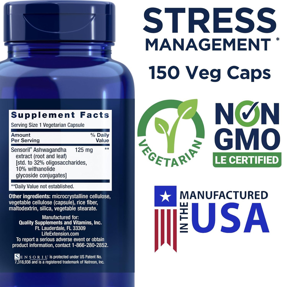 Life Extension Optimized Ashwagandha, 150 Veg Caps - Non-Gmo, Gluten Free, Vegetarian Capsules