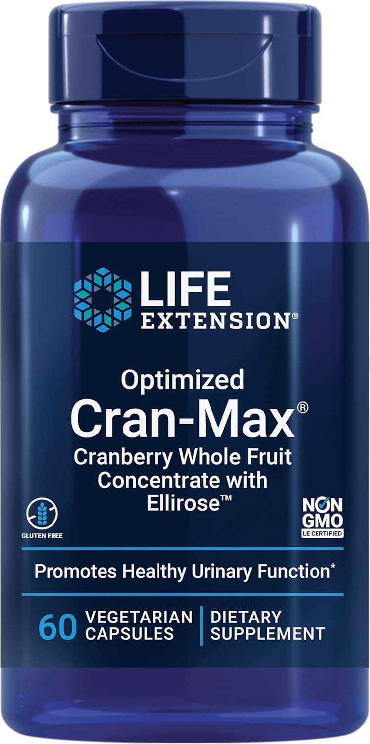 Life Extension Optimized Cran-Max®, Cranberry Whole Fruit Concentrate With Hibiscus Extract, Best In Class Support For Female Urinary Tract Health, Gluten-Free, Vegetarian, Non-Gmo, 60 Capsules