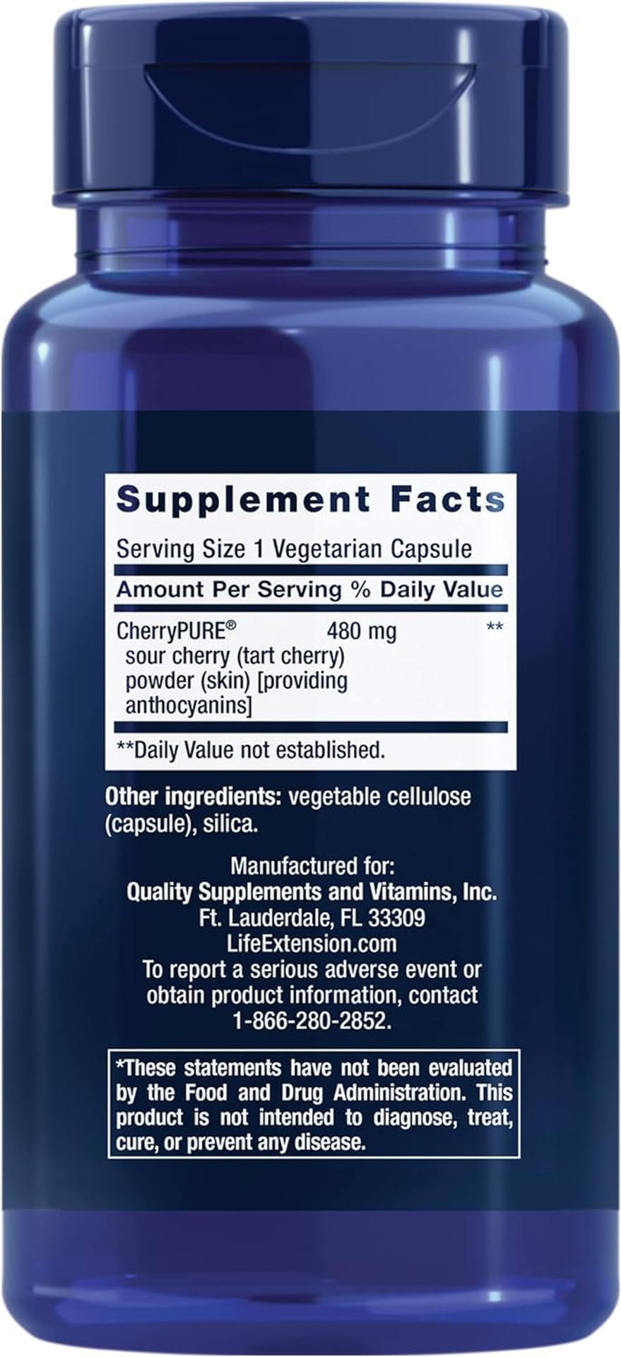 Life Extension Tart Cherry With Cherrypure®, Anthocyanins, Oxidative Stress, Muscle Recovery, Exercise Support, Muscle Comfort, Vegetarian, Gluten-Free, Non-Gmo, 60 Capsules
