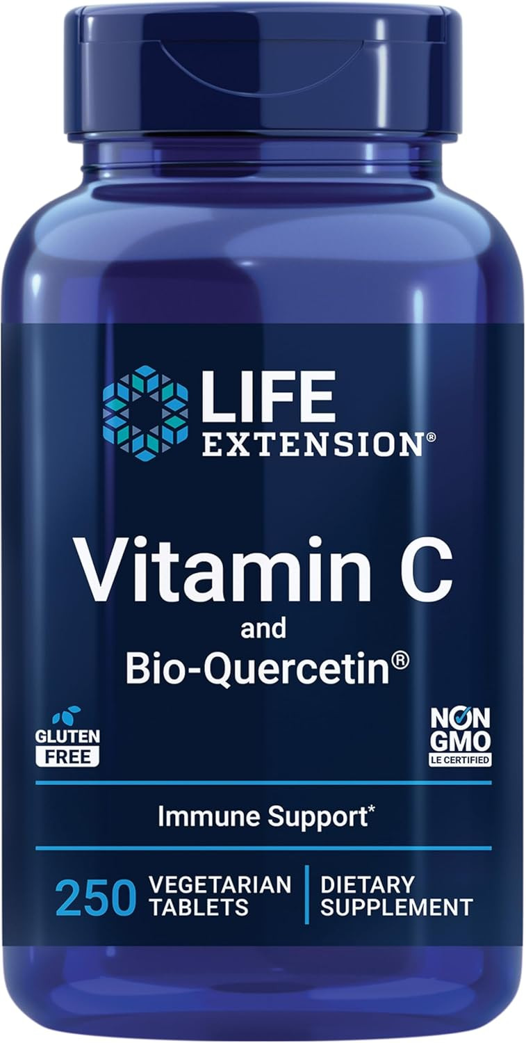 Life Extension Vitamin C And Bio-Quercetin®, Cardiovascular Health Supplement, Immune Support, Highly Absorbable, Quercetin, Vitamin C, Gluten Free, Non-Gmo, Vegetarian, 60 Tablets