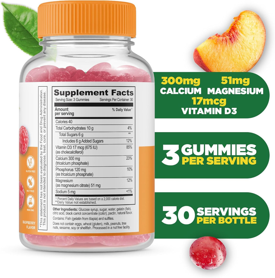 Lifeable Calcium Magnesium And Vitamin D Gummies | Great Tasting Calcium Magnesium Supplement | For Bone Health | Calcium Gummies For Adults | 90 Gummies
