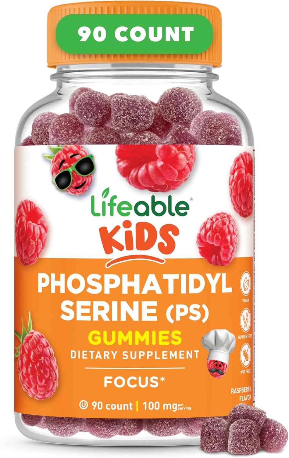 Lifeable Phosphatidylserine (Ps100) Kids | 100Mg Kids Focus Gummies | Great Tasting Phosphatidylserine Supplement | Focus Supplement For Kids | 90 Gummies
