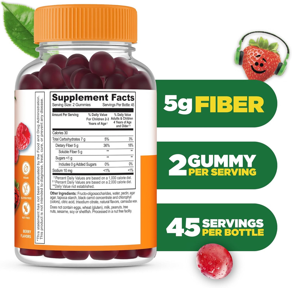 Lifeable Prebiotic Fiber Gummies For Kids | Kids Fiber Gummies 5G | Great Tasting Fiber Supplements For Kids | Prebiotic Gummies For Digestive Health | Fiber Gummy For Kids, Children | 90 Gummies
