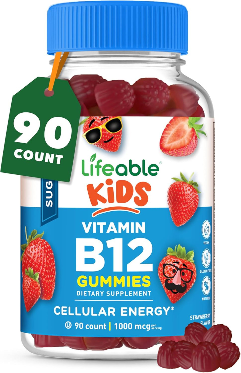 Lifeable Sugar Free Kids Vitamin B12 Gummies | 1000 Mcg | Great Tasting B12 Vitamins For Kids | Energy, Mood, And Metabolism Support | B 12 Vitamin Gummies For Boys And Girls | 90 Gummies