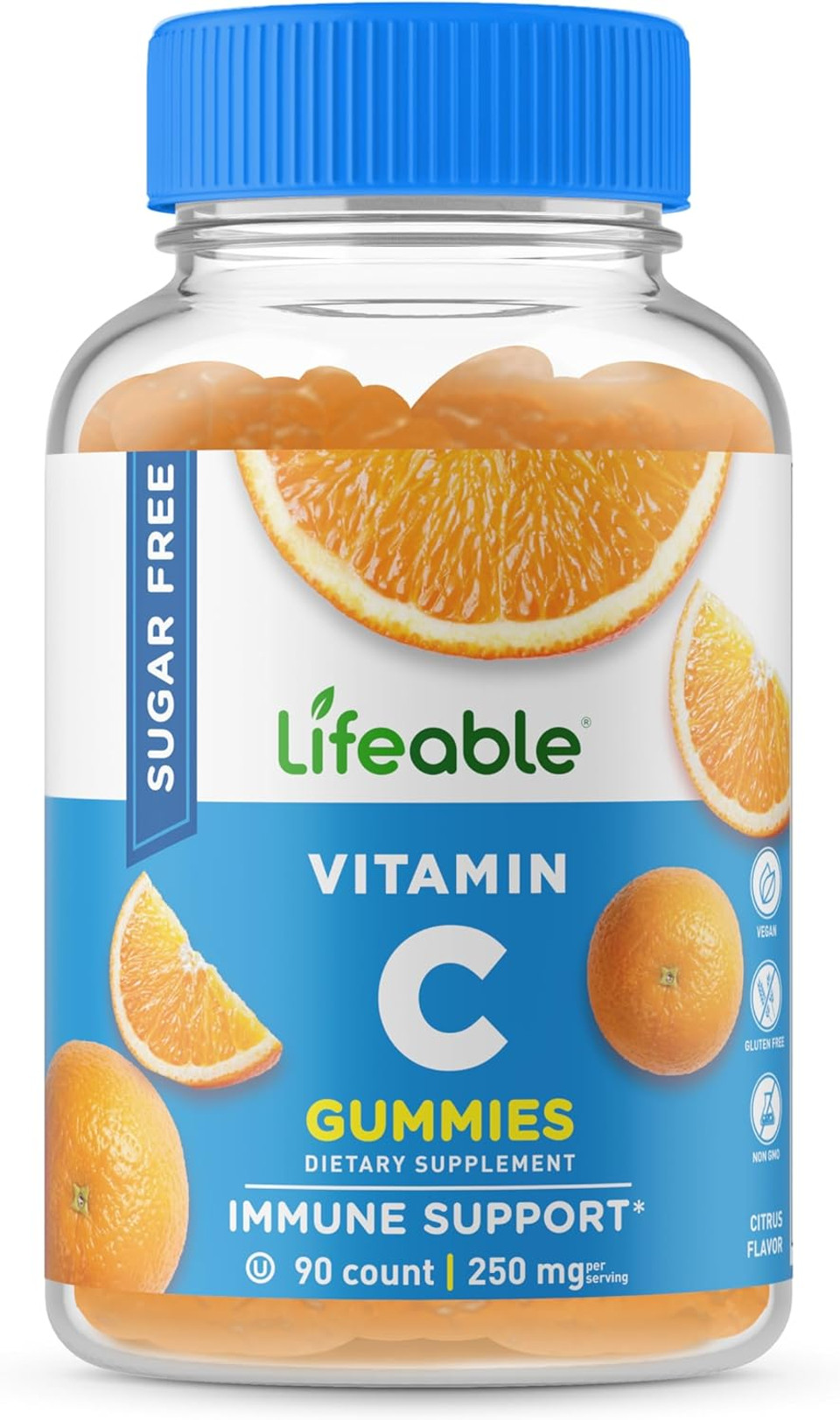 Lifeable Sugar Free Vitamin C  250 Mg  Great Tasting Natural Flavor Gummy Supplement  Vegetarian Gmo-Free Chewable Vitamins  For Immune Support  For Adults  90 Gummies