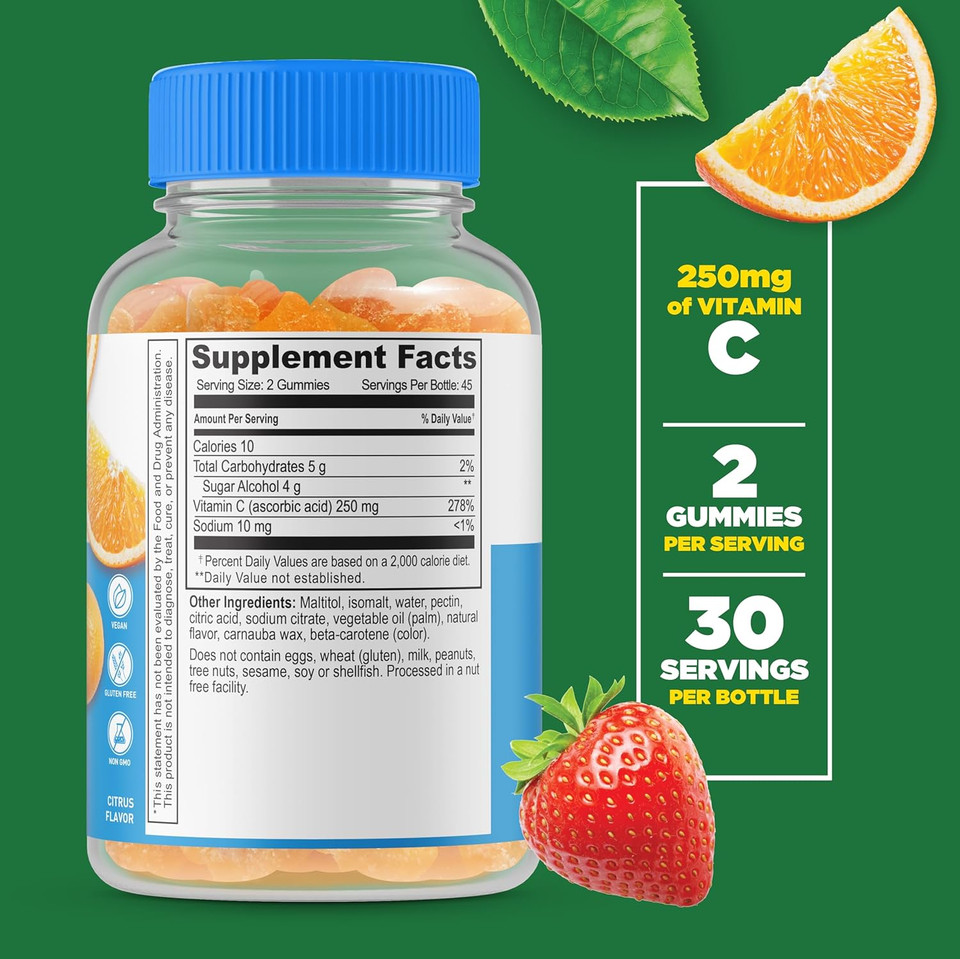 Lifeable Sugar Free Vitamin C  250 Mg  Great Tasting Natural Flavor Gummy Supplement  Vegetarian Gmo-Free Chewable Vitamins  For Immune Support  For Adults  90 Gummies