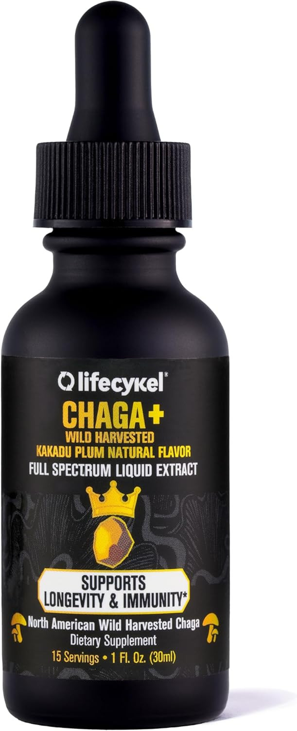 Lifecykel - Organic Chaga Mushroom Extract With Kakadu Plum - Double Extracted Mushroom Tincture - Non-Gmo Immune Support Supplement For Adults And Kids - 4 Fl Oz
